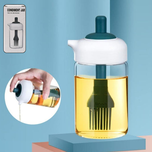 2 In 1 Glass Oil Dispenser Jar Bottle With Brush (1 Set)