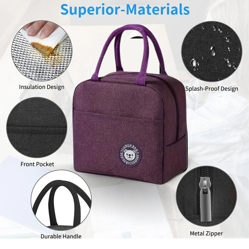 Insulated Lunch Bag with Zipper - Reusable Thermal Tote for Work & Travel
