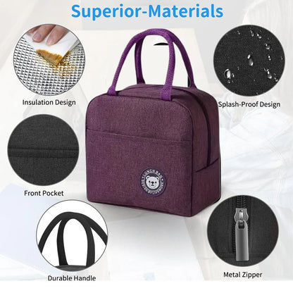 Insulated Lunch Bag with Zipper - Reusable Thermal Tote for Work & Travel