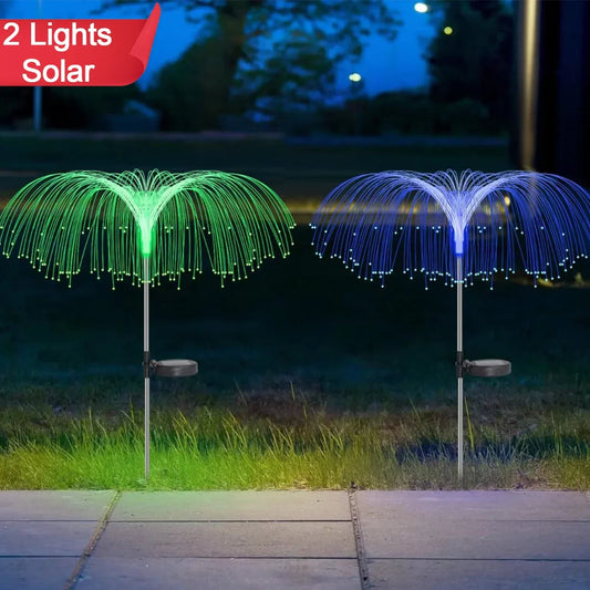 6616 2pcs Garden Solar Outdoor Lights Decorative  7 Colors Changing Rgb Light Waterproof Flower Jellyfish Firework Decor For Garden Patio Landscape Pathway Yard Holiday Decor