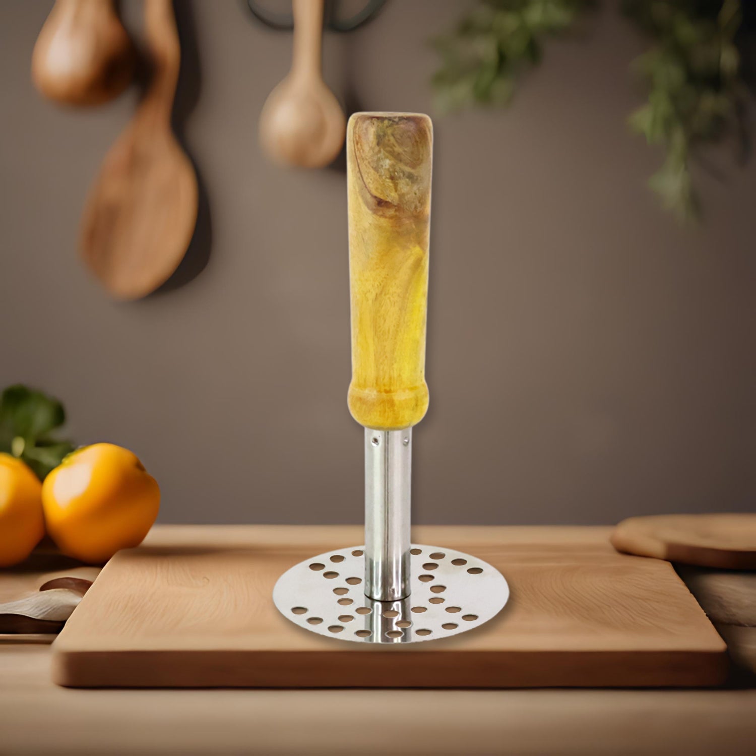 064 Stainless Steel Potato Masher Pav Bhaji Masher With Wooden Handle