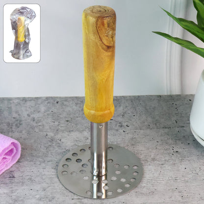 064 Stainless Steel Potato Masher Pav Bhaji Masher With Wooden Handle