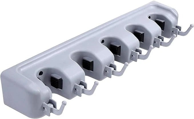 Azarbex™ Mop & Broom Holder | 5 Slots + 6 Hooks | No Drill Waterproof Wall Mount | UAE Fast Delivery