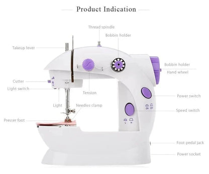 Mini Sewing Machine Compact Portable Double Thread Stitching Two-Speed Control